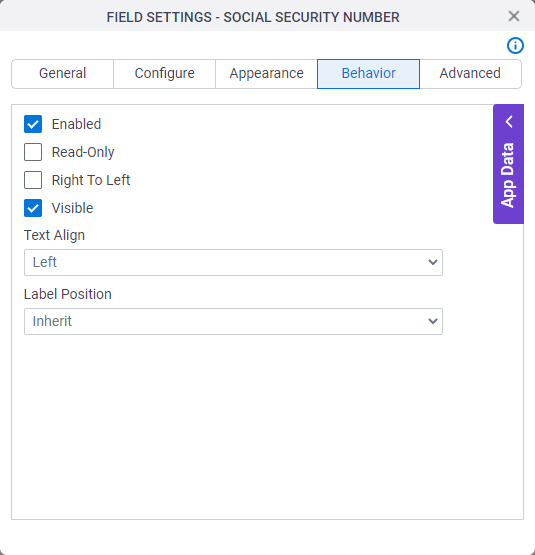 Behavior tab