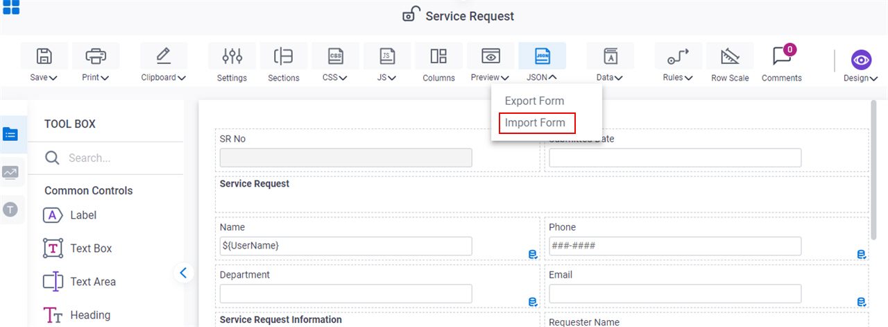 Click Import Form