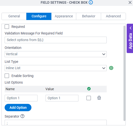 Configure tab