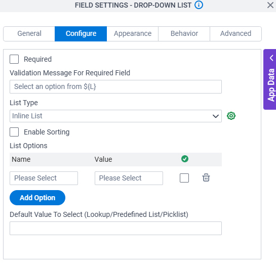 Configure tab