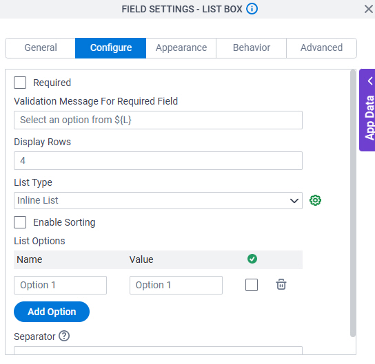 Configure tab