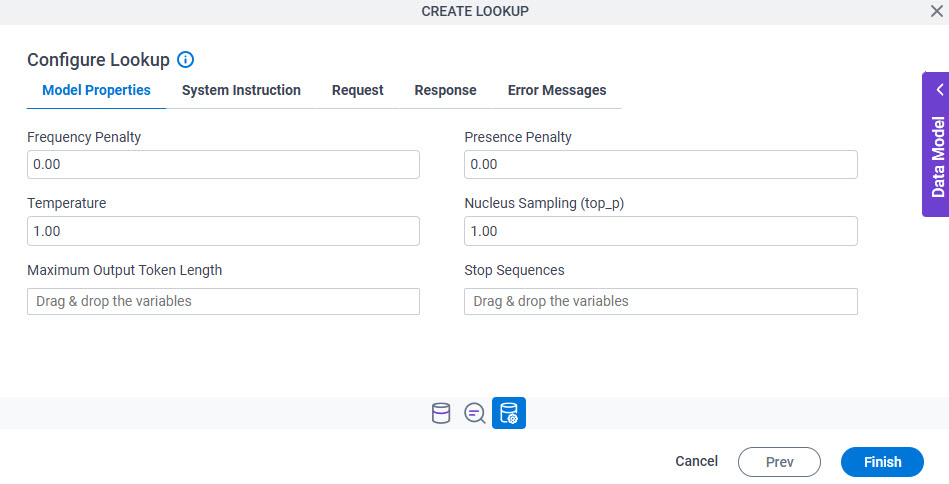 Configure Lookup Model Properties tab