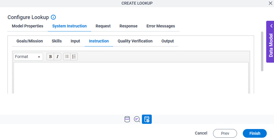 Configure Lookup System Instruction Instruction tab