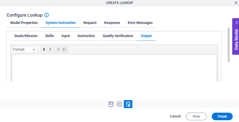 Configure Lookup System Instruction Output tab