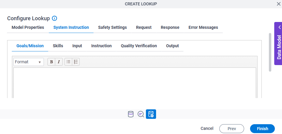 Configure Lookup System Instruction tab
