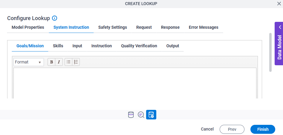 Configure Lookup System Instruction Goals or Mission tab