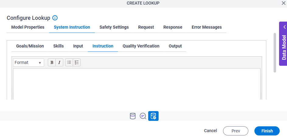 Configure Lookup System Instruction Instruction tab