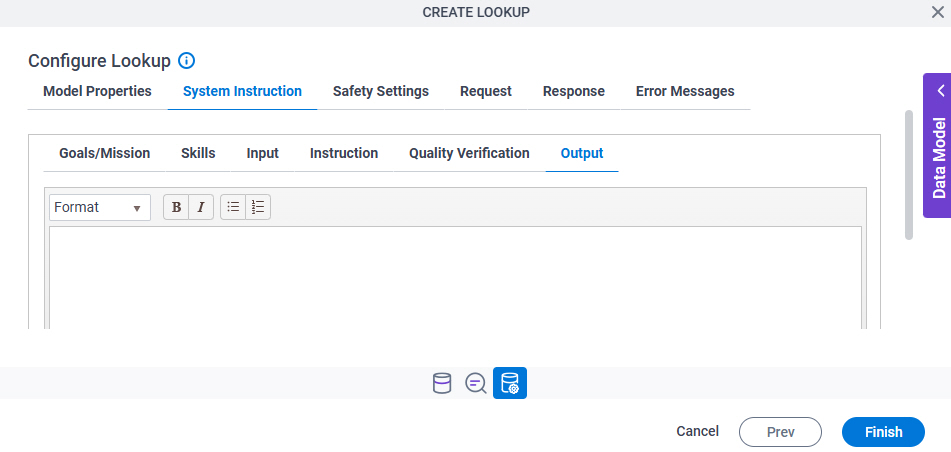 Configure Lookup System Instruction Output tab