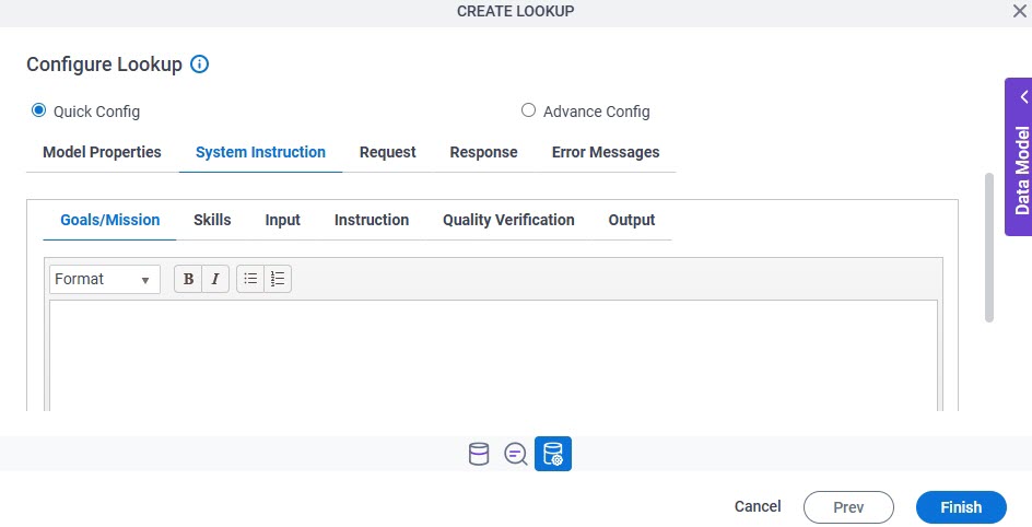 Configure Lookup System Instruction tab