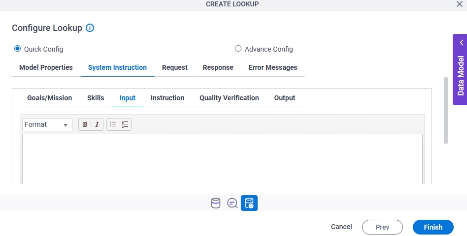 Configure Lookup System Instruction Input tab