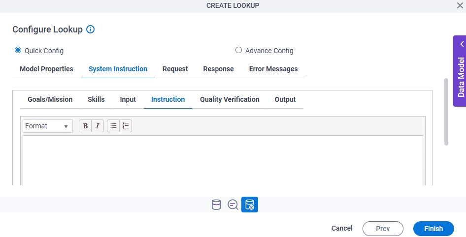 Configure Lookup System Instruction Instruction tab