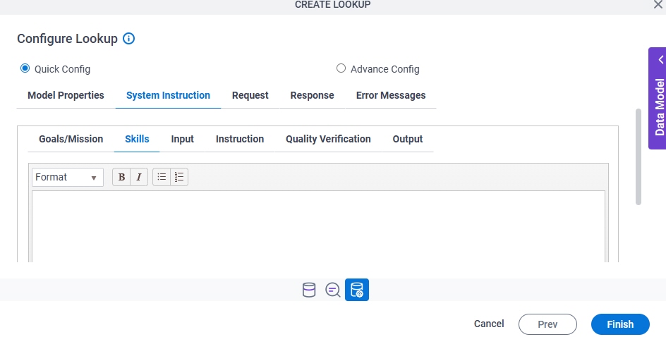 Configure Lookup System Instruction Skills tab