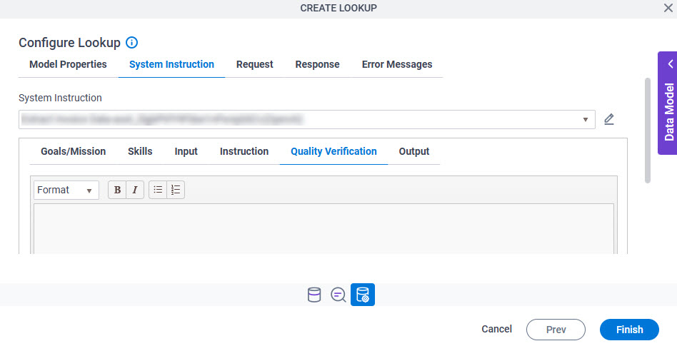 Configure Lookup System Instruction Quality Verification tab