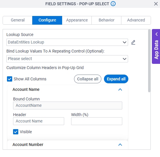 Configure tab