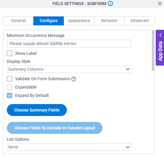 Configure tab