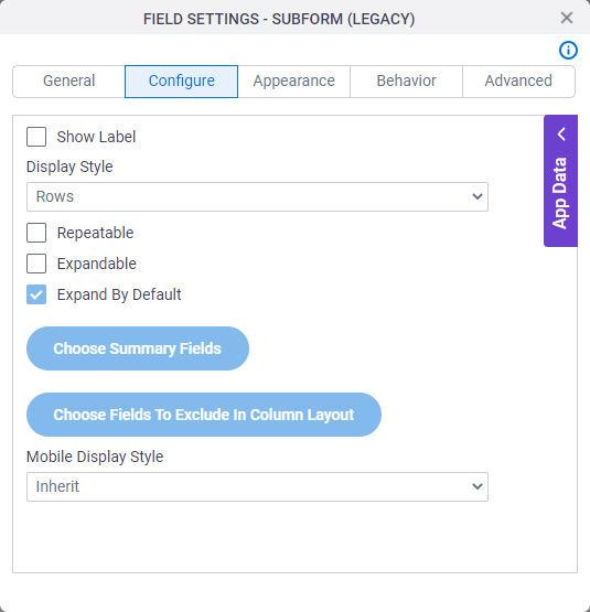 Configure tab
