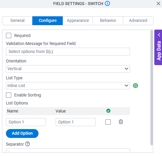 Configure tab