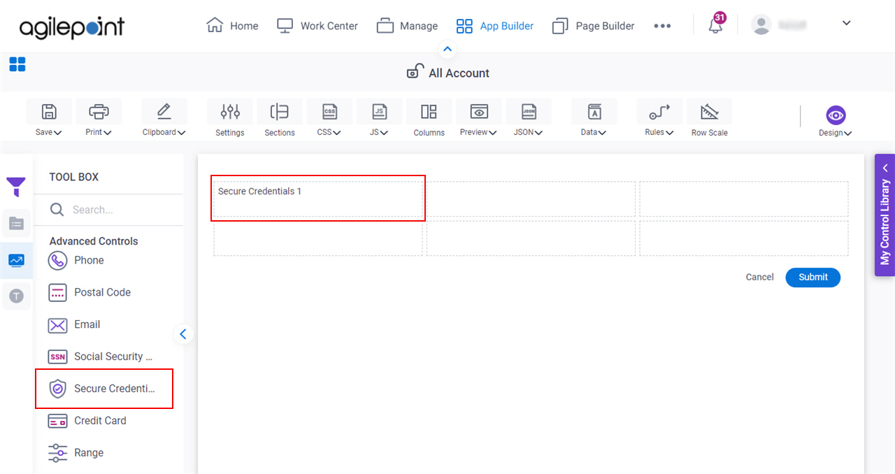 Secure Credentials Form Control