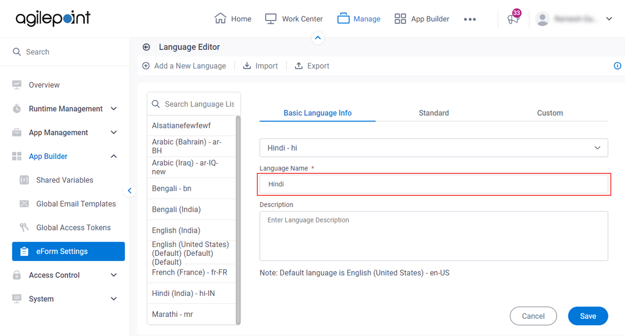 Enter Language Name