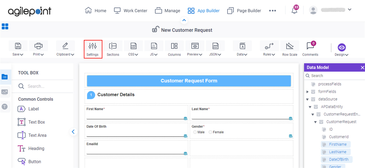 Click Form Settings