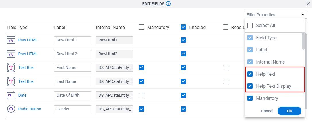 Select Form Control Properties