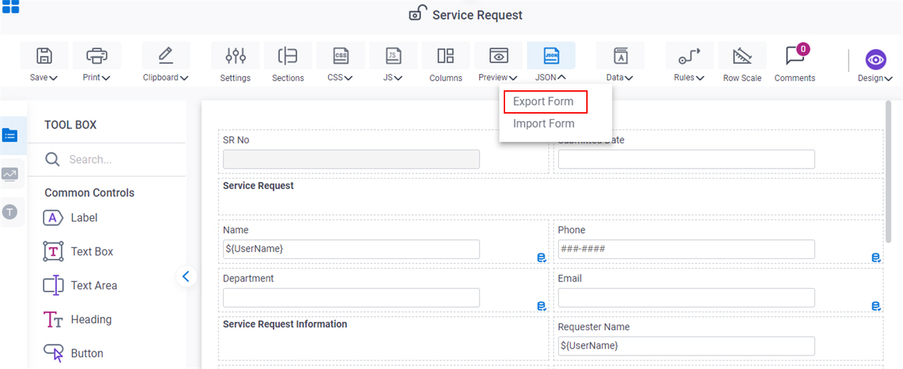 Select Export Form