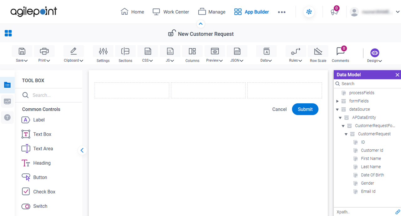 Eform Builder screen