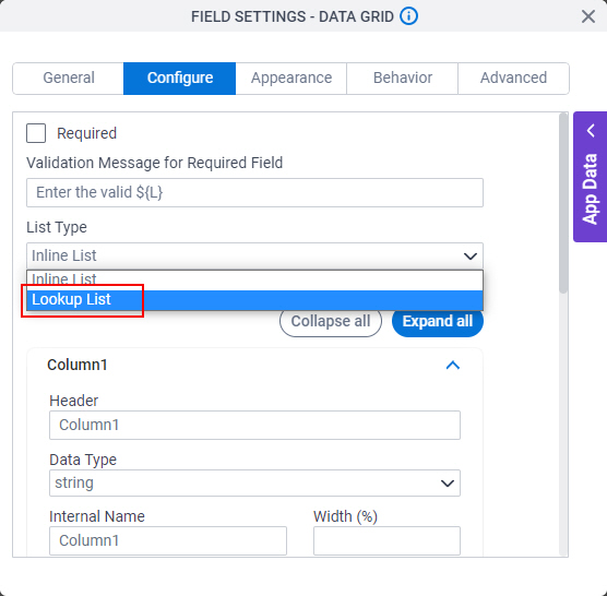 Select Lookup List