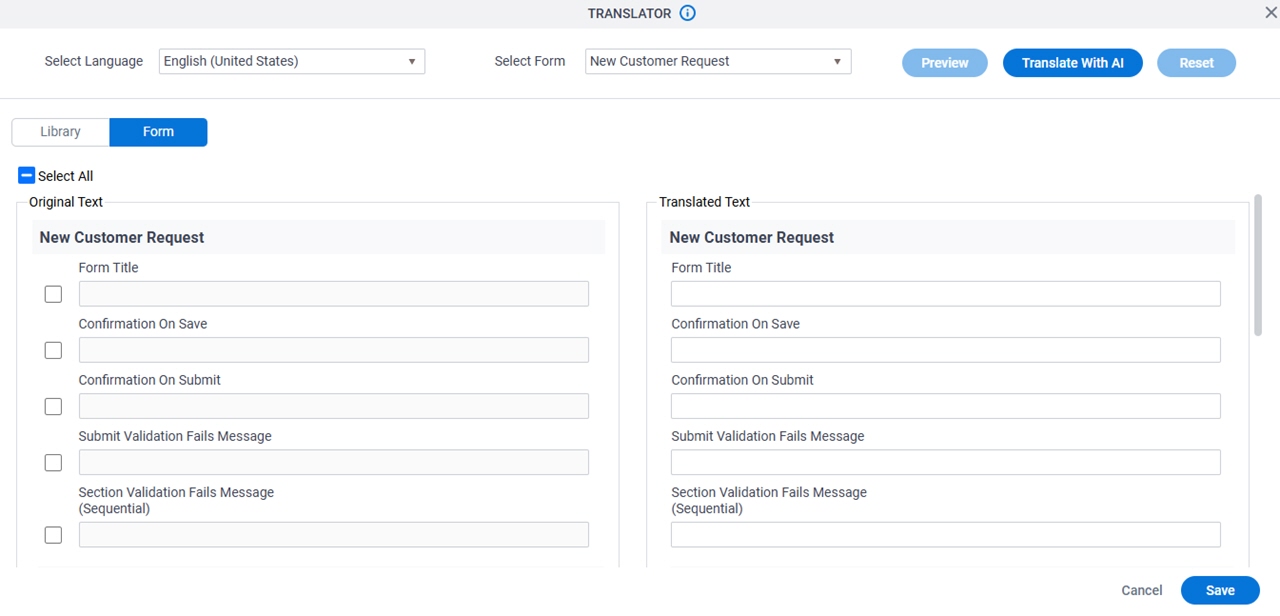 Form tab