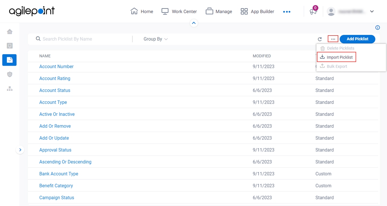 Click Import Picklist