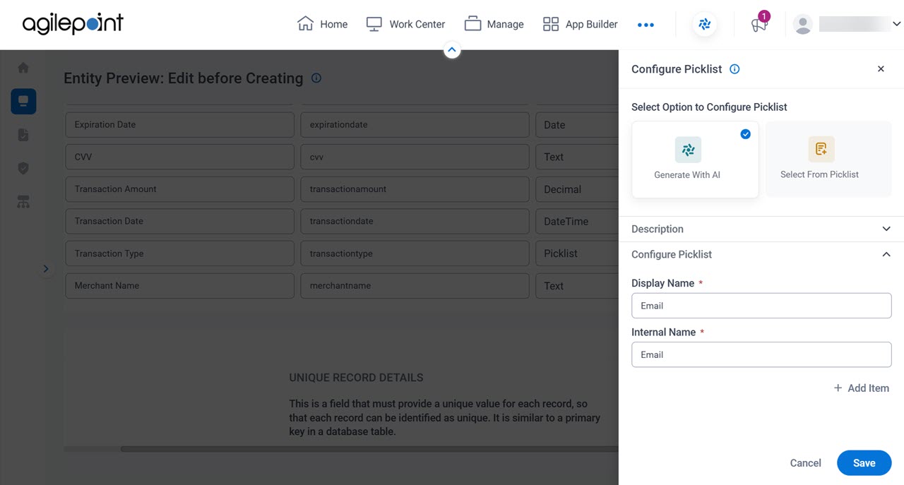 Configure Picklist screen