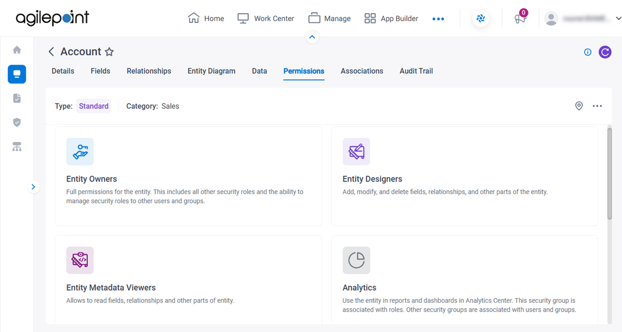 Entity Permissions screen