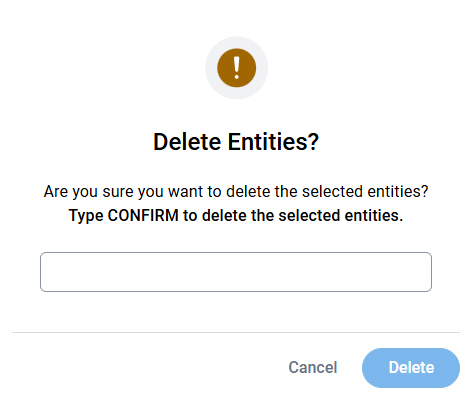 Delete Entities screen