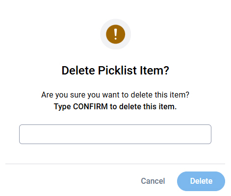 Delete Picklist Item screen