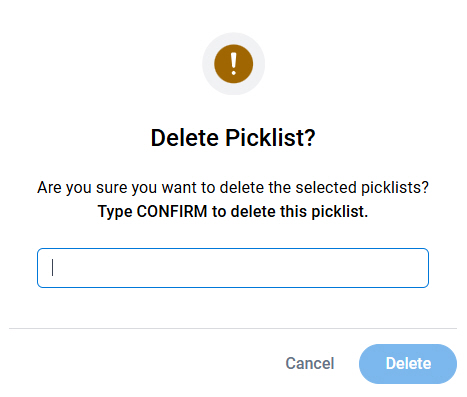 Delete Picklists screen