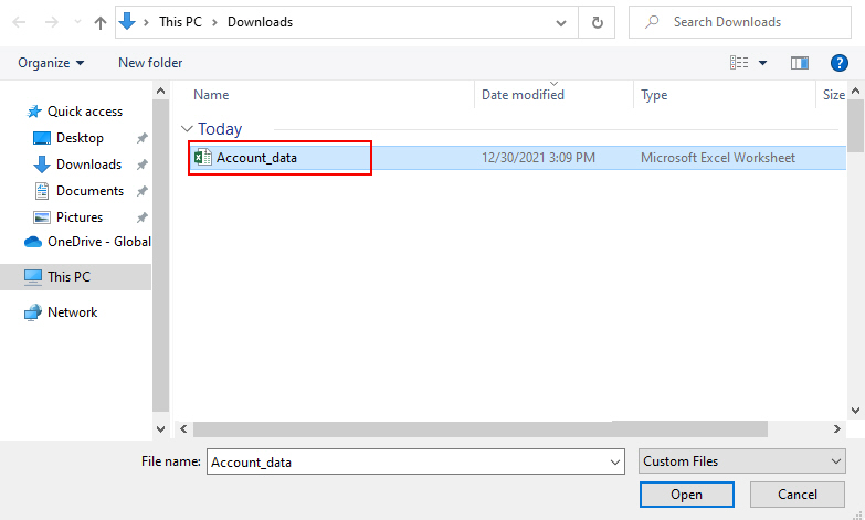 Select Microsoft Excel File