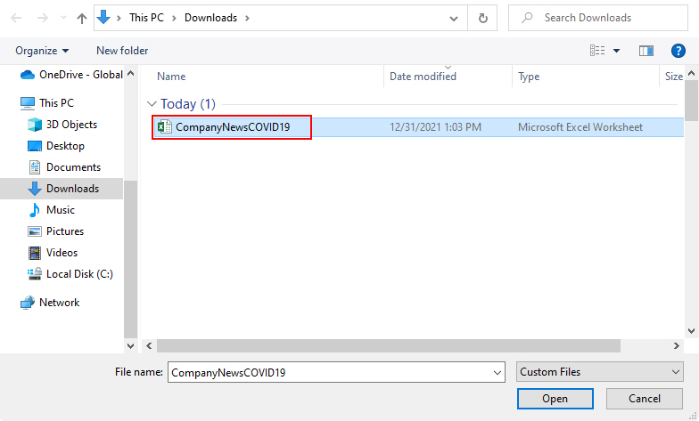 Select Microsoft Excel File