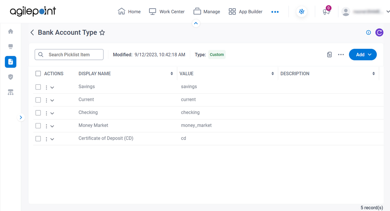 Picklists Items screen