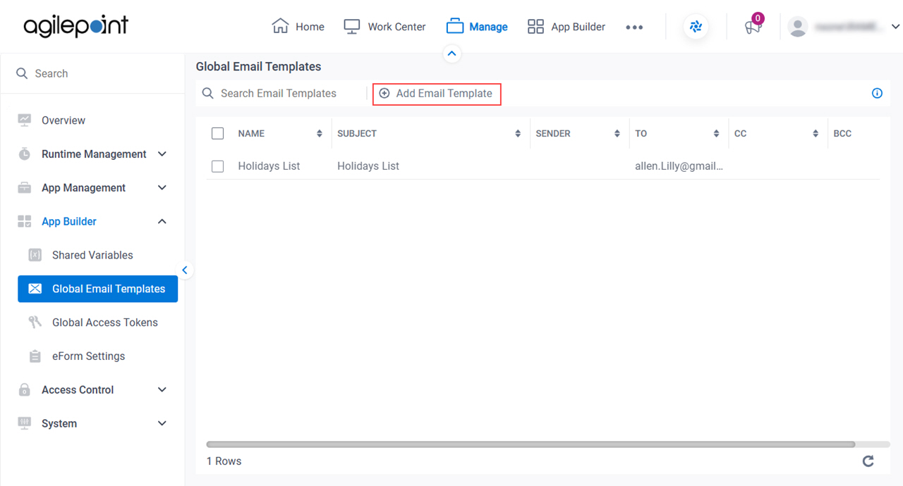 Click Add Email Template