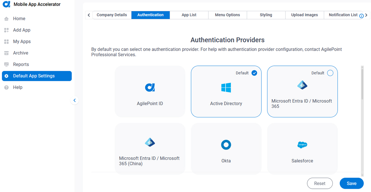 Authentication screen