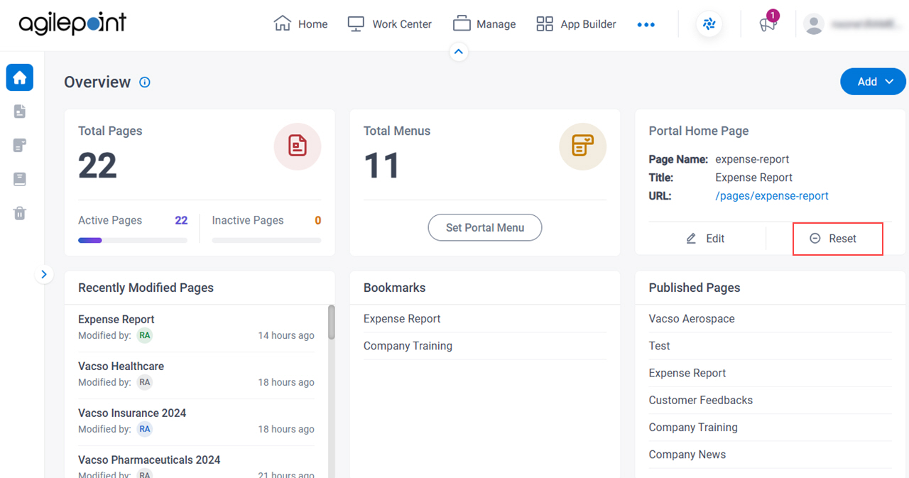 Reset Home Page