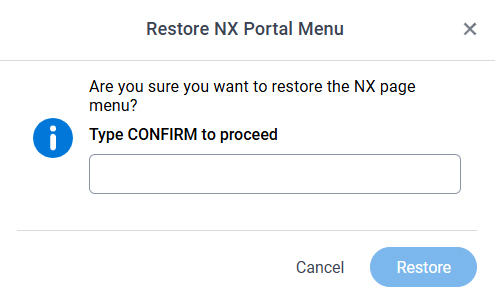Restore NX Portal Menu screen