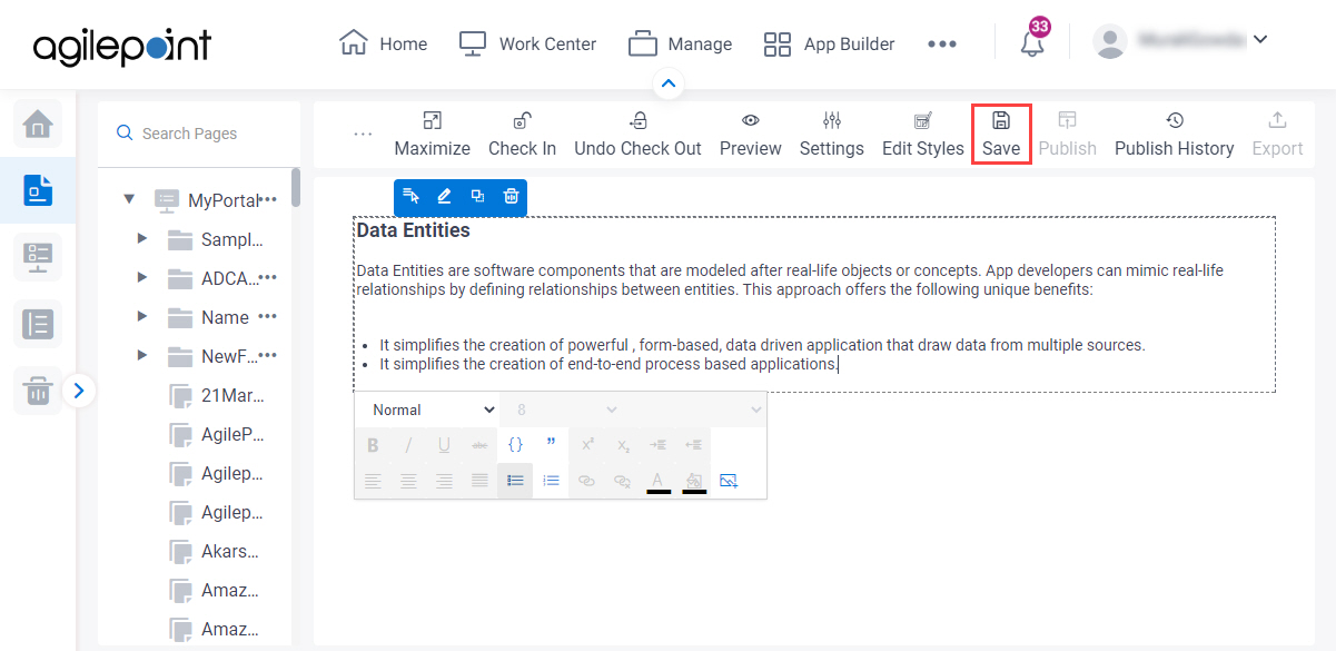 Save Rich Text Widget