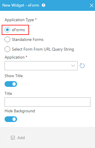 New Eform Widget screen