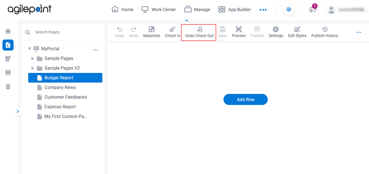 Custom Page Design screen