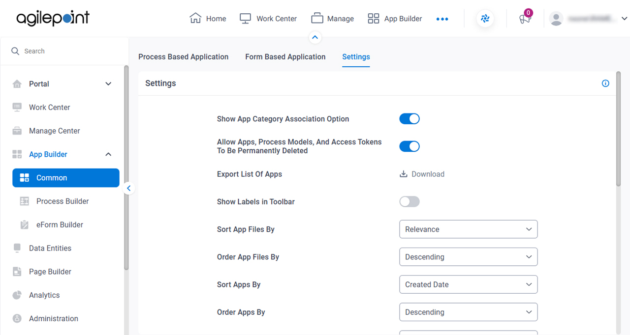 Settings tab