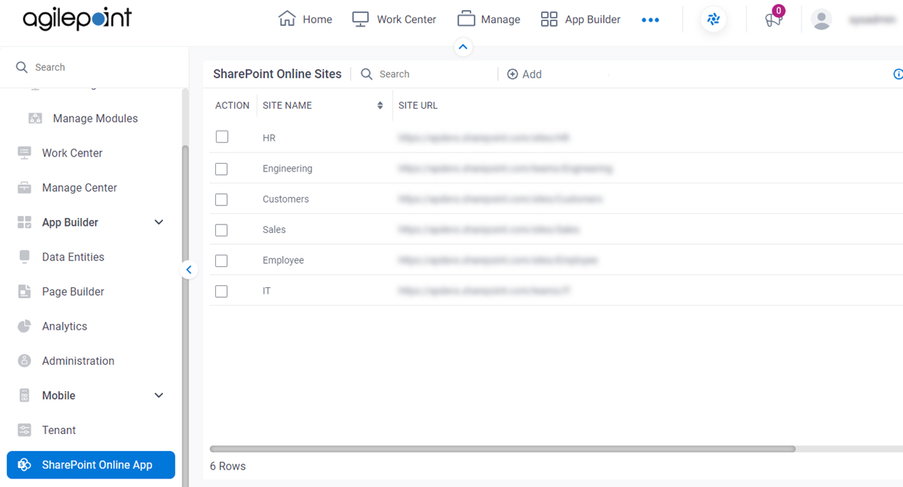 SharePoint Online App screen