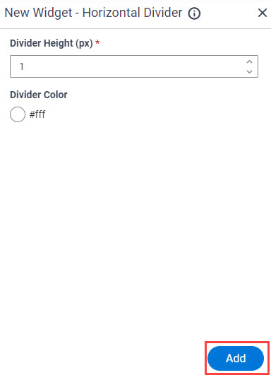 New Horizontal Divider Widget screen