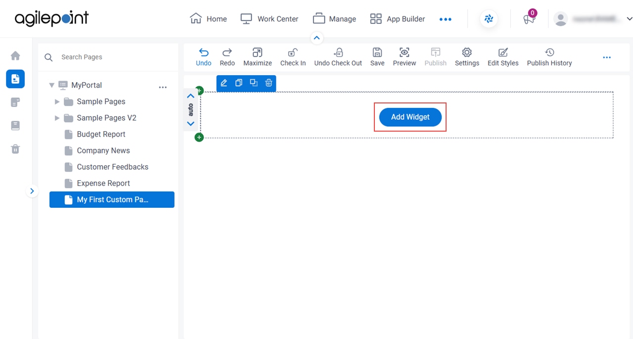 Custom Page Design screen