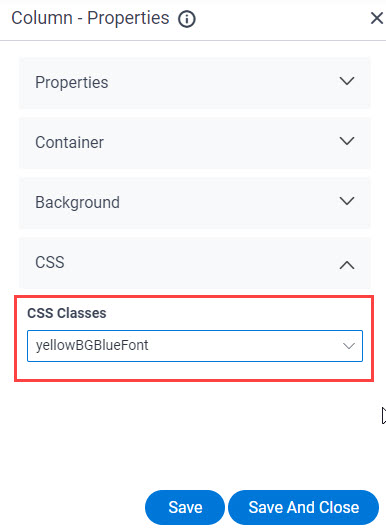 Column Properties screen